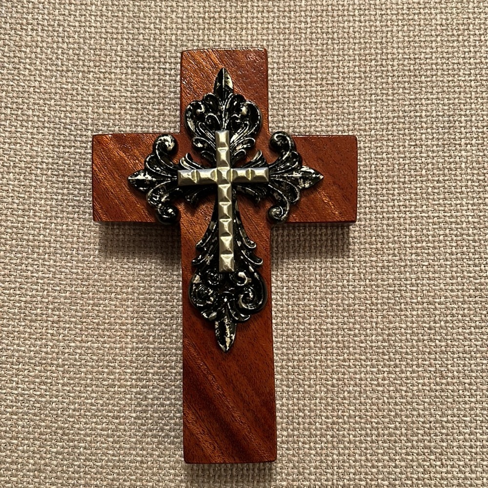 7” Handmade Wood Cross Black & Silver Accents
